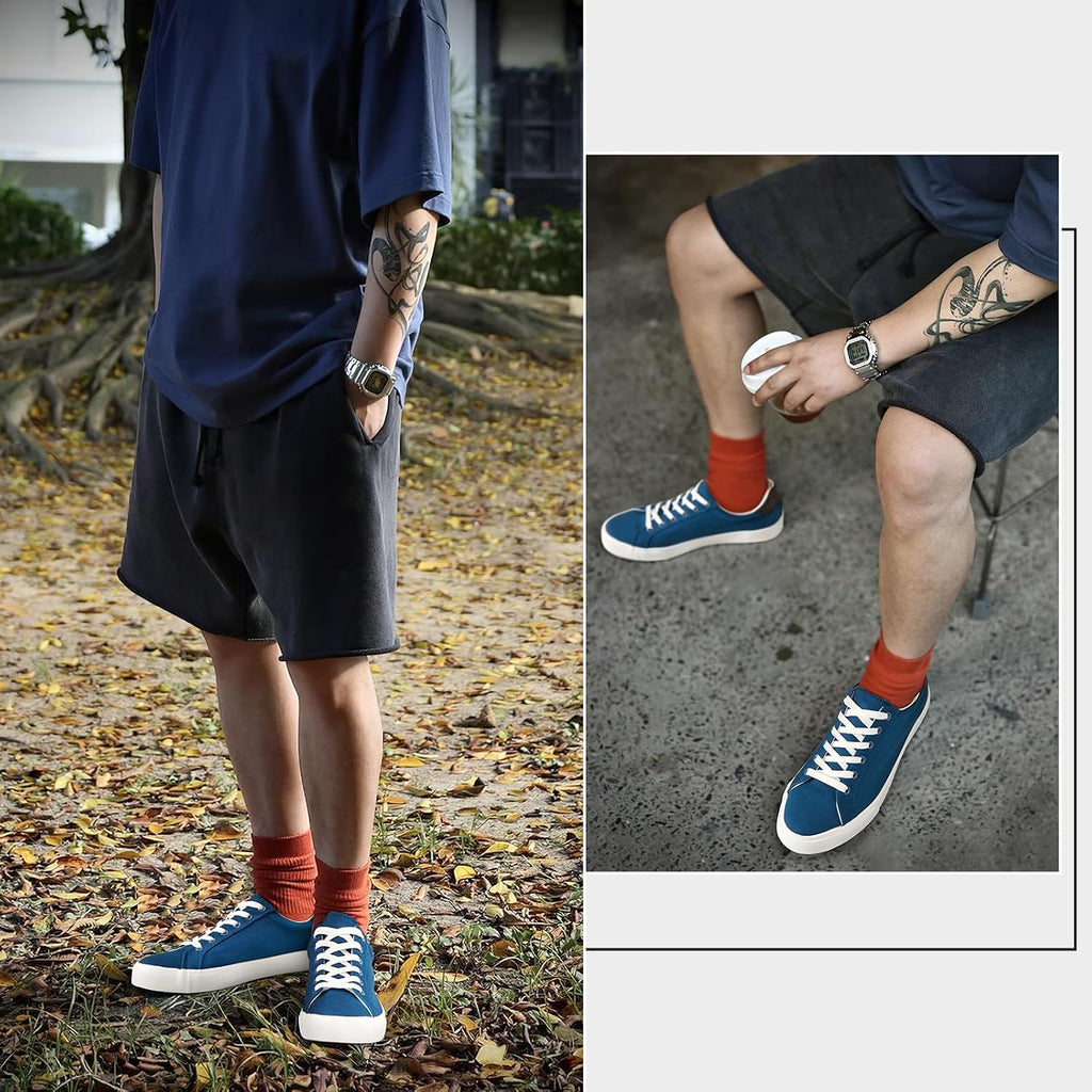 Mens White Canvas Shoes Fashion Low Top Canvas Sneakers Casual Tennis Shoes Lace-Up Walking Shoes for Men
